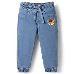 Babyhug Full Length Washed Denim Jeans with Tiger Print & Stretch - Navy Blue