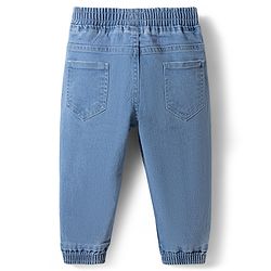 Babyhug Full Length Washed Denim Jeans with Tiger Print & Stretch - Navy Blue