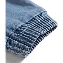 Babyhug Full Length Washed Denim Jeans with Tiger Print & Stretch - Navy Blue