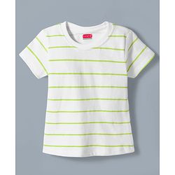 Babyhug Denim Woven Frock with Striped Inner Tee & Floral Embroidered - Blue