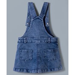 Babyhug Denim Woven Frock with Striped Inner Tee & Floral Embroidered - Blue