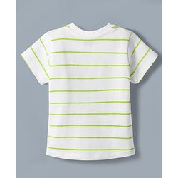 Babyhug Denim Woven Frock with Striped Inner Tee & Floral Embroidered - Blue