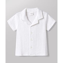 Babyhug Cotton Woven Shirt Half Sleeve Resort Collar Solid White 9-12 Months