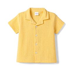 Babyhug Cotton Woven Shirt Half Sleeve Resort Collar Solid Yellow 9-12 Months