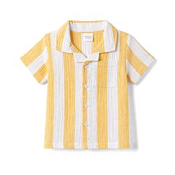 Babyhug Cotton Woven Shirt Half Sleeve Resort Collar Striped Yellow 9-12 Months