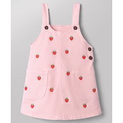 Babyhug Twill Woven Frocks with Inner Tee Strawberry Embroidered Pink 12-18 Months