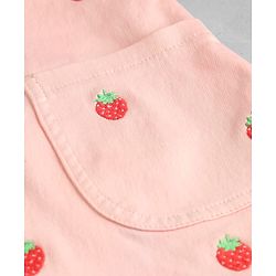Babyhug Twill Woven Frocks with Inner Tee Strawberry Embroidered Pink 12-18 Months