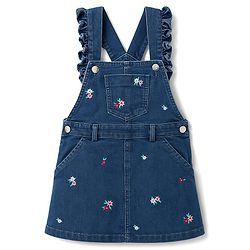 Babyhug Denim Woven Half Sleeves Floral Embroidered Frock With Inner Tee - Navy Blue & Pink