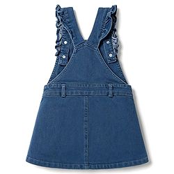 Babyhug Denim Woven Half Sleeves Floral Embroidered Frock With Inner Tee - Navy Blue & Pink