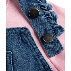 Babyhug Denim Woven Half Sleeves Floral Embroidered Frock With Inner Tee - Navy Blue & Pink