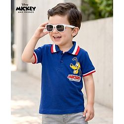Babyhug Disney Single Jersey Knit Half Sleeves Polo T-Shirt With Mickey Mouse Graphics - Blue