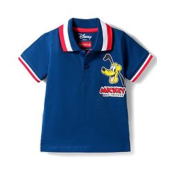 Babyhug Disney Single Jersey Knit Half Sleeves Polo T-Shirt With Mickey Mouse Graphics - Blue
