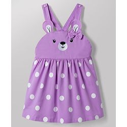 Babyhug Cotton Knit Frocks with Inner Tee Polka Dot Lavender 3-6 Months