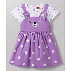 Babyhug Cotton Knit Frocks with Inner Tee Polka Dot Lavender 3-6 Months