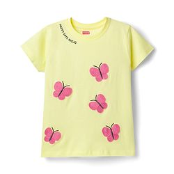 Babyhug Cotton Knit Half Sleeves T-Shirt with Butterfly Print - Lemon