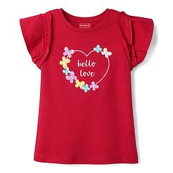 Babyhug Cotton Knit Half Sleeves T-Shirt With Butterfly & Text Print - Multicolor