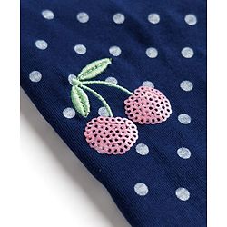 Babyhug Cotton Knit Half Sleeves T-Shirt With Polka Dots Print & Cherry Sequin Detailing - Navy Blue