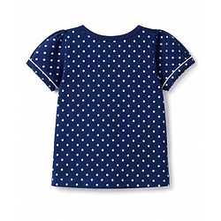 Babyhug Cotton Knit Half Sleeves T-Shirt With Polka Dots Print & Cherry Sequin Detailing - Navy Blue