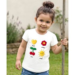Babyhug Cotton Knit Cotton Knit Half Sleeves T-Shirt with Tropical Theme Print & Crochet - White