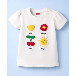 Babyhug Cotton Knit Cotton Knit Half Sleeves T-Shirt with Tropical Theme Print & Crochet - White