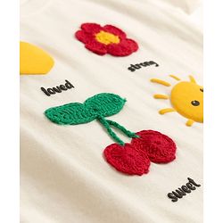 Babyhug Cotton Knit Cotton Knit Half Sleeves T-Shirt with Tropical Theme Print & Crochet - White