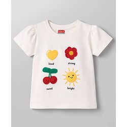 Babyhug Cotton Knit Cotton Knit Half Sleeves T-Shirt with Tropical Theme Print & Crochet - White