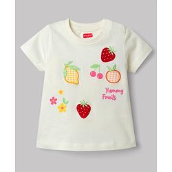 Babyhug Cotton Knit Half Sleeves T-Shirt With Fruit Print & Embroidery - Multicolor