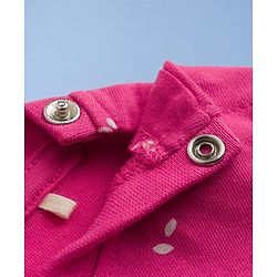 Babyhug Knit Half Sleeves Floral Printed T-Shirt With Bunny Applique - Dark Pink