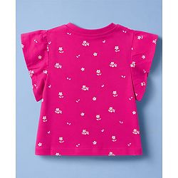 Babyhug Knit Half Sleeves Floral Printed T-Shirt With Bunny Applique - Dark Pink