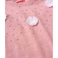 Babyhug Cotton Knit T-Shirt with Georgette Flower Detailing Multi Color 18-24 Months