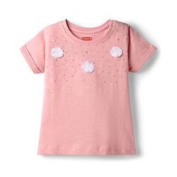 Babyhug Cotton Knit T-Shirt with Georgette Flower Detailing Multi Color 18-24 Months