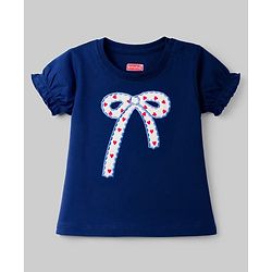 Babyhug Cotton Knit Half Sleeves T-Shirts With Bow Embroidery & Applique Detailing - Multicolor