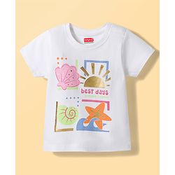 Babyhug Cotton Knit Half Sleeves T-Shirt With Starfish & Seashell Print - Multicolor
