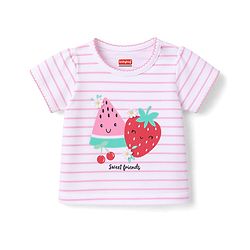 Babyhug Cotton Knit Half Sleeves Striped T-Shirt With Floral Applique & Fruit Print - Multicolor