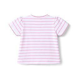 Babyhug Cotton Knit Half Sleeves Striped T-Shirt With Floral Applique & Fruit Print - Multicolor