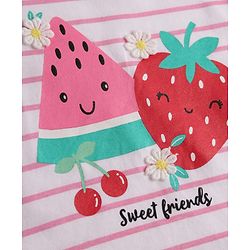 Babyhug Cotton Knit Half Sleeves Striped T-Shirt With Floral Applique & Fruit Print - Multicolor