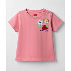 Babyhug Cotton Knit T-Shirt Half Sleeves Applique - Pink