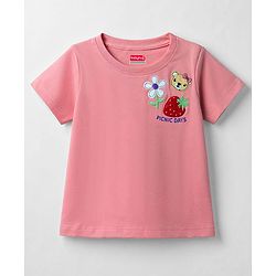 Babyhug Cotton Knit T-Shirt Half Sleeves Applique - Pink