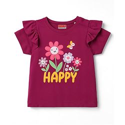 Babyhug Cotton Knit Half Sleeves T-Shirt With Floral Embroidery - Multicolor