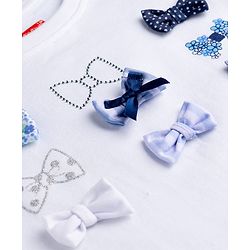 Babyhug Cotton Knit Half Puffed Sleeves T-Shirt with Bow Applique - White