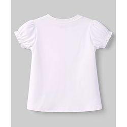 Babyhug Cotton Knit Half Puffed Sleeves T-Shirt with Bow Applique - White