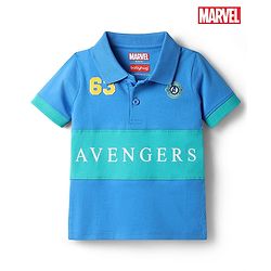 Babyhug Marvel Cotton Knit Half Sleeves Polo T-Shirt with Avengers Graphic -  Blue