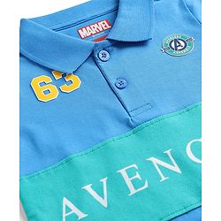 Babyhug Marvel Cotton Knit Half Sleeves Polo T-Shirt with Avengers Graphic -  Blue