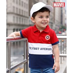 Babyhug Marvel Cotton Knit Polo T-Shirt with Avengers Graphic Half Sleeves Multi Color 9-12 Months