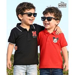 Babyhug Disney Single Jersey Knit Half Sleeves Polo T-Shirts with Mickey Mouse Graphic Pack of 2 - Multicolor