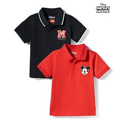 Babyhug Disney Single Jersey Knit Half Sleeves Polo T-Shirts with Mickey Mouse Graphic Pack of 2 - Multicolor