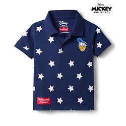 Babyhug Disney 100% Cotton Knit Half Sleeves Polo T-Shirts With Mickey Mouse & Friends Graphic Pack Of 2 - Red & Navy Blue