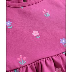 Babyhug 100% Cotton Interlock Knit Half Sleeves Floral Printed Frock With Bloomer - Purple