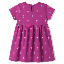 Babyhug 100% Cotton Interlock Knit Half Sleeves Floral Printed Frock With Bloomer - Purple