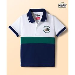 Babyhug Disney Single Jersey Knit Half Sleeves Colour Block Polo T-Shirt with Mickey Mouse Graphics - Multicolour